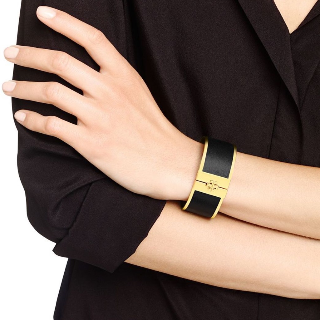 Tory Burch Skinny Leather Inlay Cuff Black
